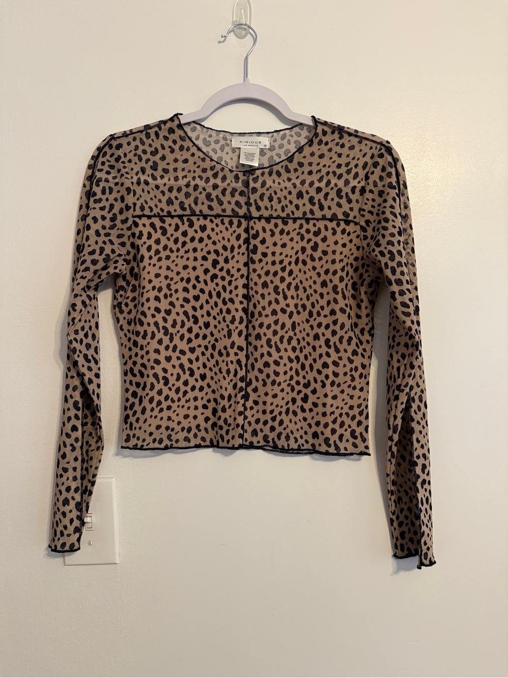 Leopard Print Mesh Long Sleeve Top - Tan/Black